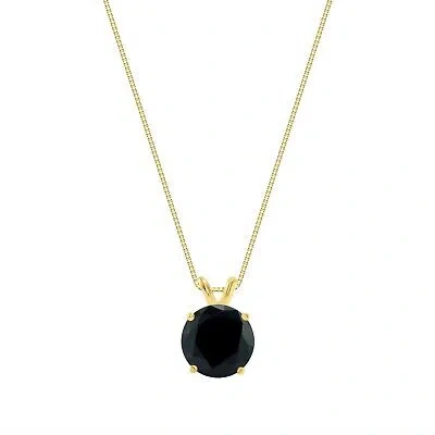 Pre-owned Shine Brite With A Diamond 2.50 Ct Round Cut Black Solid 14k Yellow Gold Solitaire Pendant 18" Necklace