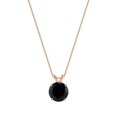Pre-owned Shine Brite With A Diamond 2.50 Ct Round Cut Black Solid Real 14k Rose Gold Solitaire Pendant 18" Necklace In Pink