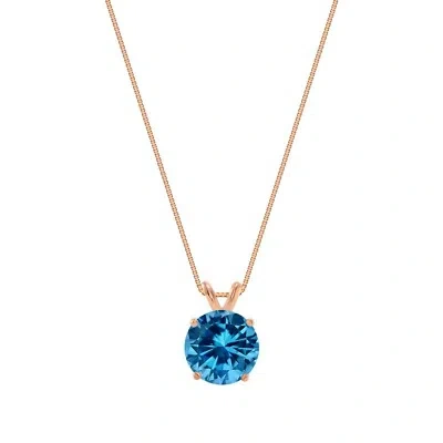 Pre-owned Shine Brite With A Diamond 2.50 Ct Round Cut Blue Solid Real 14k Rose Gold Solitaire Pendant 18" Necklace In Pink