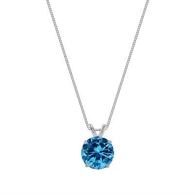 Pre-owned Shine Brite With A Diamond 2.50 Ct Round Cut Blue Solid Real 14k White Gold Solitaire Pendant 18" Necklace