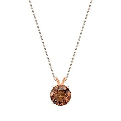 Pre-owned Shine Brite With A Diamond 2.50 Ct Round Cut Brown Solid Real 14k Rose Gold Solitaire Pendant 18" Necklace In Pink