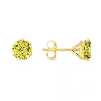Pre-owned Shine Brite With A Diamond 2.50 Ct Round Cut Canary Earrings Studs Solid 14k Yellow Gold Push Back Martini