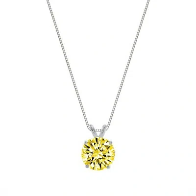 Pre-owned Shine Brite With A Diamond 2.50 Ct Round Cut Canary Solid 18k White Gold Solitaire Pendant 18" Necklace