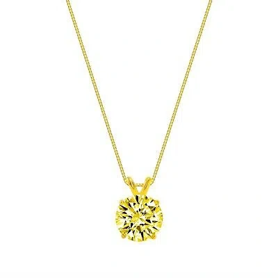 Pre-owned Shine Brite With A Diamond 2.50 Ct Round Cut Canary Solid 18k Yellow Gold Solitaire Pendant 18" Necklace