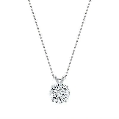 Pre-owned Shine Brite With A Diamond 2.50 Ct Round Real 14k White Gold Created Diamond Solitaire Pendant 18" Necklace In White/colorless