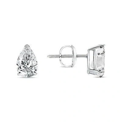 Pre-owned Shine Brite With A Diamond 2.75 Ct Pear Teardrop Cut Earrings Studs Solid 14k White Gold Screw Back Basket In White/colorless