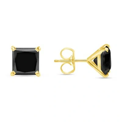 Pre-owned Shine Brite With A Diamond 2.75 Ct Princess Black Earrings Studs Solid 14k Yellow Gold Push Back Martini In White/colorless