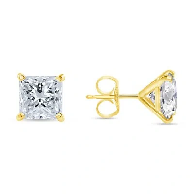 Pre-owned Shine Brite With A Diamond 2.75 Ct Princess Cut Earrings Studs Real Solid 14k Yellow Gold Push Back Martini In White/colorless