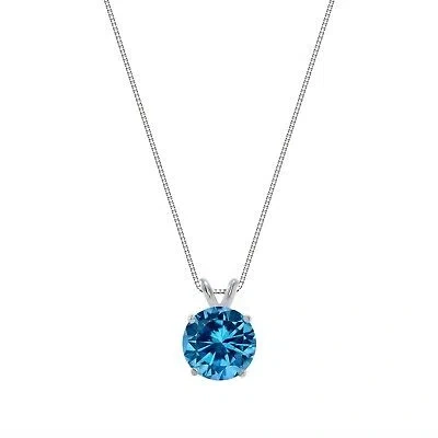 Pre-owned Shine Brite With A Diamond 2.75 Ct Round 14k White Gold Blue Simulate Diamond Solitaire Pendant Necklace 18