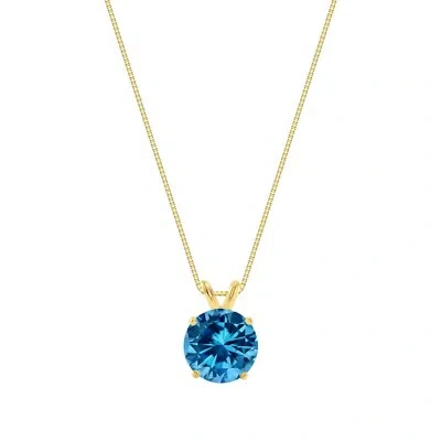 Pre-owned Shine Brite With A Diamond 2.75 Ct Round Blue Created Diamond Solid 18k Yellow Gold Pendant 18" Necklace