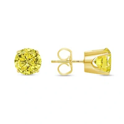 Pre-owned Shine Brite With A Diamond 2.75 Ct Round Canary Earrings Crown Set Studs Solid 14k Yellow Gold Push Back