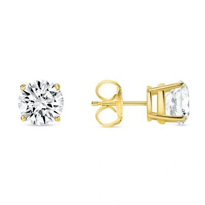 Pre-owned Shine Brite With A Diamond 2.75 Ct Round Cut Earrings Studs Solid Real 14k Yellow Gold Push Back Basket In White/colorless