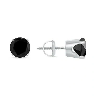 Pre-owned Shine Brite With A Diamond 2.75 Ct Round Cut Black Earrings Crown Set Studs Solid 14k White Gold Screw Back In White/colorless