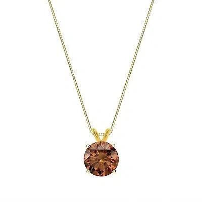 Pre-owned Shine Brite With A Diamond 2.75 Ct Round Cut Brown Solid 14k Yellow Gold Solitaire Pendant 18" Necklace