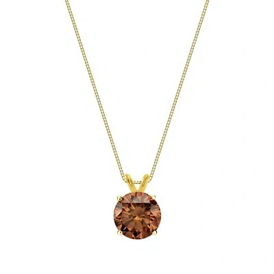 Pre-owned Shine Brite With A Diamond 2.75 Ct Round Cut Brown Solid 18k Yellow Gold Solitaire Pendant 18" Necklace
