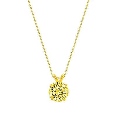 Pre-owned Shine Brite With A Diamond 2.75 Ct Round Cut Canary Solid 18k Yellow Gold Solitaire Pendant 18" Necklace