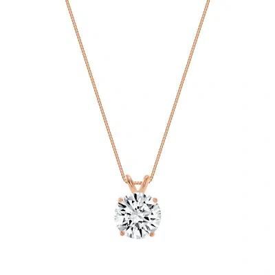Pre-owned Shine Brite With A Diamond 2.75 Ct Round Cut Created Diamond Solid Real 14k Rose Gold Pendant 18" Necklace In White/colorless