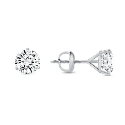 Pre-owned Shine Brite With A Diamond 2.75 Ct Round Cut Earrings Studs Solid Real 14k White Gold Screw Back Martini In White/colorless