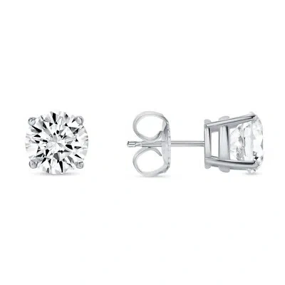 Pre-owned Shine Brite With A Diamond 2.75 Ct Round Earrings Studs Solid 14k White Gold Brilliant Cut Push Back Basket In White/colorless