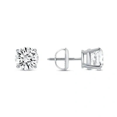 Pre-owned Shine Brite With A Diamond 2.75 Ct Round Earrings Studs Solid 950 Platinum Brilliant Cut Screw Back Basket In White/colorless