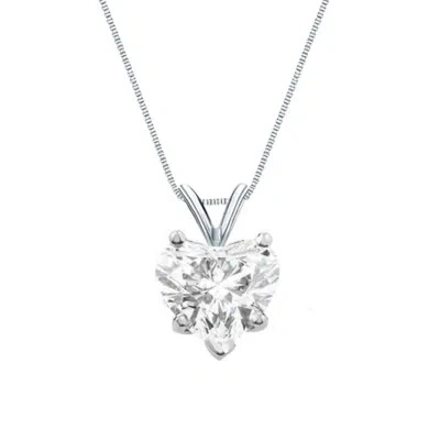 Pre-owned Shine Brite With A Diamond 3 Ct Heart Real 14k White Gold Simulated Diamond Solitaire Pendant Necklace 18" In White/colorless