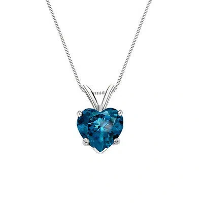 Pre-owned Shine Brite With A Diamond 3 Ct Heart Shaped Blue Real Solid 14k White Gold Solitaire Pendant 18" Necklace