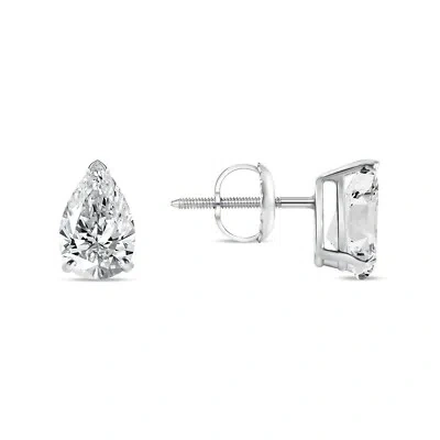 Pre-owned Shine Brite With A Diamond 3 Ct Pear Teardrop Cut Earrings Studs Solid 14k White Gold Screw Back Basket In White/colorless