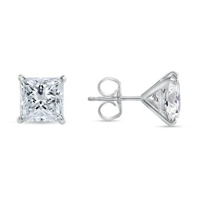 Pre-owned Shine Brite With A Diamond 3 Ct Princess Cut Earrings Studs Real Solid 14k White Gold Push Back Martini In White/colorless