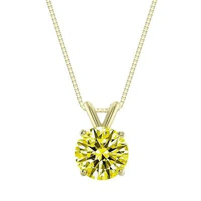 Pre-owned Shine Brite With A Diamond 3 Ct Round 14k Yellow Gold Canary Simulate Diamond Solitaire Pendant Necklace 18