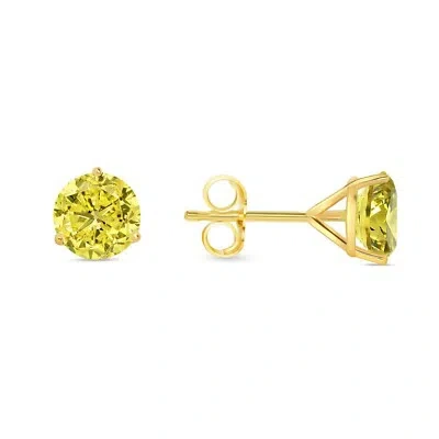 Pre-owned Shine Brite With A Diamond 3 Ct Round Canary Earrings Studs Solid Real 14k Yellow Gold Push Back Martini