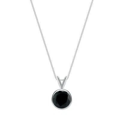 Pre-owned Shine Brite With A Diamond 3 Ct Round Cut Black Solid 18k White Gold Solitaire Bezel Pendant 18" Necklace