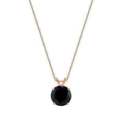 Pre-owned Shine Brite With A Diamond 3 Ct Round Cut Black Solid Real 14k Rose Gold Solitaire Pendant 18" Necklace In Pink