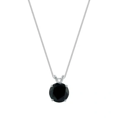 Pre-owned Shine Brite With A Diamond 3 Ct Round Cut Black Solid Real 14k White Gold Solitaire Pendant 18" Necklace