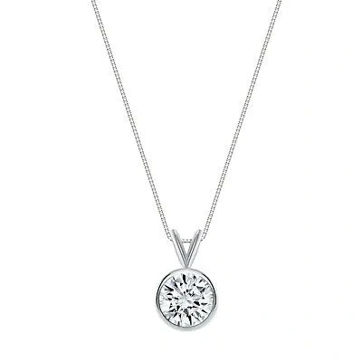 Pre-owned Shine Brite With A Diamond 3 Ct Round Cut Created Diamond Real 14k White Gold Bezel Pendant 18" Necklace In White/colorless