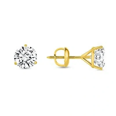 Pre-owned Shine Brite With A Diamond 3 Ct Round Cut Earrings Studs Solid Real 18k Yellow Gold Screw Back Martini In White/colorless