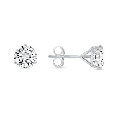 Pre-owned Shine Brite With A Diamond 3 Ct Round Earrings Studs Solid 14k White Gold Brilliant Cut Push Back Martini In White/colorless