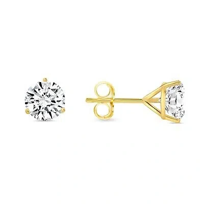 Pre-owned Shine Brite With A Diamond 3 Ct Round Earrings Studs Solid 14k Yellow Gold Brilliant Cut Push Back Martini In White/colorless