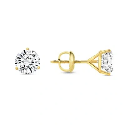 Pre-owned Shine Brite With A Diamond 3 Ct Round Earrings Studs Solid 14k Yellow Gold Brilliant Cut Screw Back Martini In White/colorless