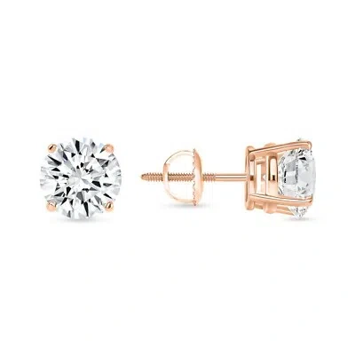 Pre-owned Shine Brite With A Diamond 3 Ct Round Lab Created Grown Diamond Earrings 14k Rose Gold G/vs Basket Screw In White/colorless