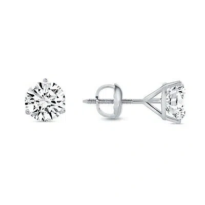 Pre-owned Shine Brite With A Diamond 3 Ct Round Real 14k White Gold Simulate Diamond Earrings Studs Martini Screwback In White/colorless