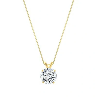 Pre-owned Shine Brite With A Diamond 3 Ct Round Real 14k Yellow Gold Created Diamond Solitaire Pendant Necklace 18" In White/colorless