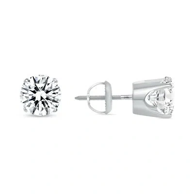 Pre-owned Shine Brite With A Diamond 3.00 Ct Round Cut Earrings Crown Set Studs Real Solid 14k White Gold Screw Back In White/colorless