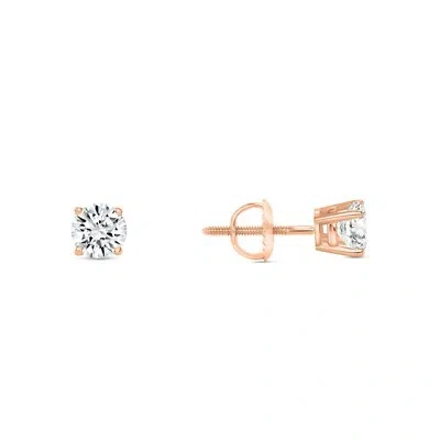 Pre-owned Shine Brite With A Diamond 3/4 Ct Round Lab Created Grown Diamond Earrings 14k Rose Gold D/vvs Basket Screw In White/colorless