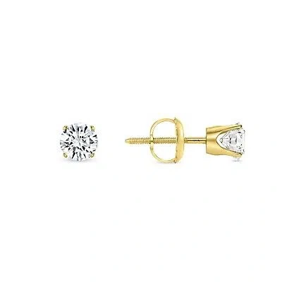 Pre-owned Shine Brite With A Diamond 3/4 Ct Round Labcreated Grown Diamond Earrings 14k Yellow Gold D/vvs Crown Screw