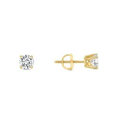 Pre-owned Shine Brite With A Diamond 3/4 Ct Round Labcreated Grown Diamond Earrings 14k Yellow Gold F/vs Basket Screw