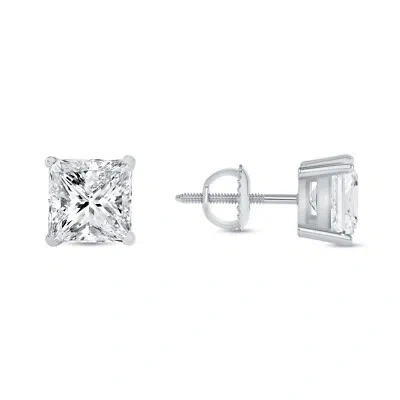 Pre-owned Shine Brite With A Diamond 3.5 Ct Princess Cut Earrings Studs Real Solid 14k White Gold Screw Back Basket In White/colorless