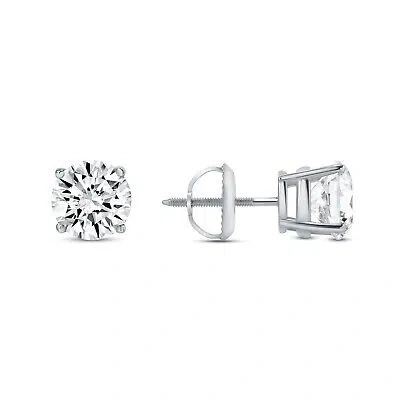 Pre-owned Shine Brite With A Diamond 3.5 Ct Round Earrings Studs Solid 14k White Gold Brilliant Cut Screw Back Basket In White/colorless