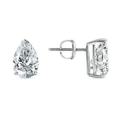 Pre-owned Shine Brite With A Diamond 3.50 Ct Pear Teardrop Cut Earrings Studs Solid 14k White Gold Screw Back Basket In White/colorless