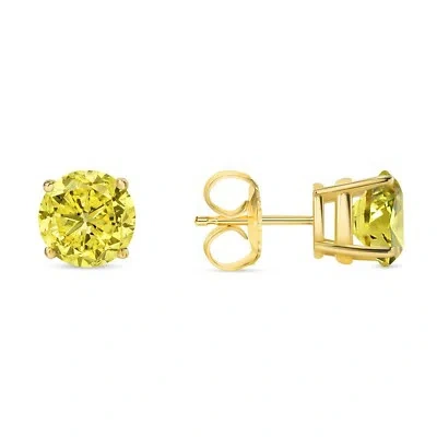Pre-owned Shine Brite With A Diamond 3.50 Ct Round Cut Canary Earrings Studs Solid 18k Yellow Gold Push Back Basket