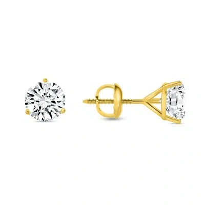 Pre-owned Shine Brite With A Diamond 3.50 Ct Round Cut Earrings Studs Solid 18k Yellow Gold Screw Back Martini In White/colorless